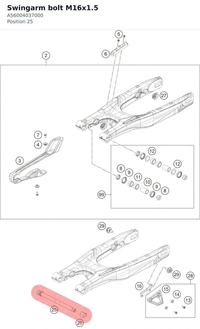 Diagram preview: Swingarm bolt M16x1.5 (A56004037000)