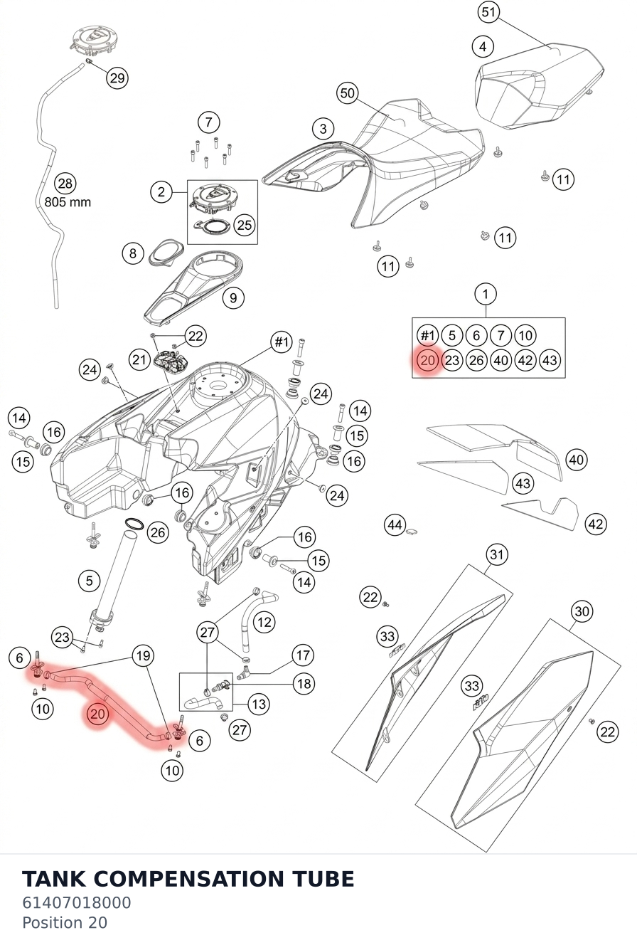 Diagram preview: TANK COMPENSATION TUBE (61407018000)