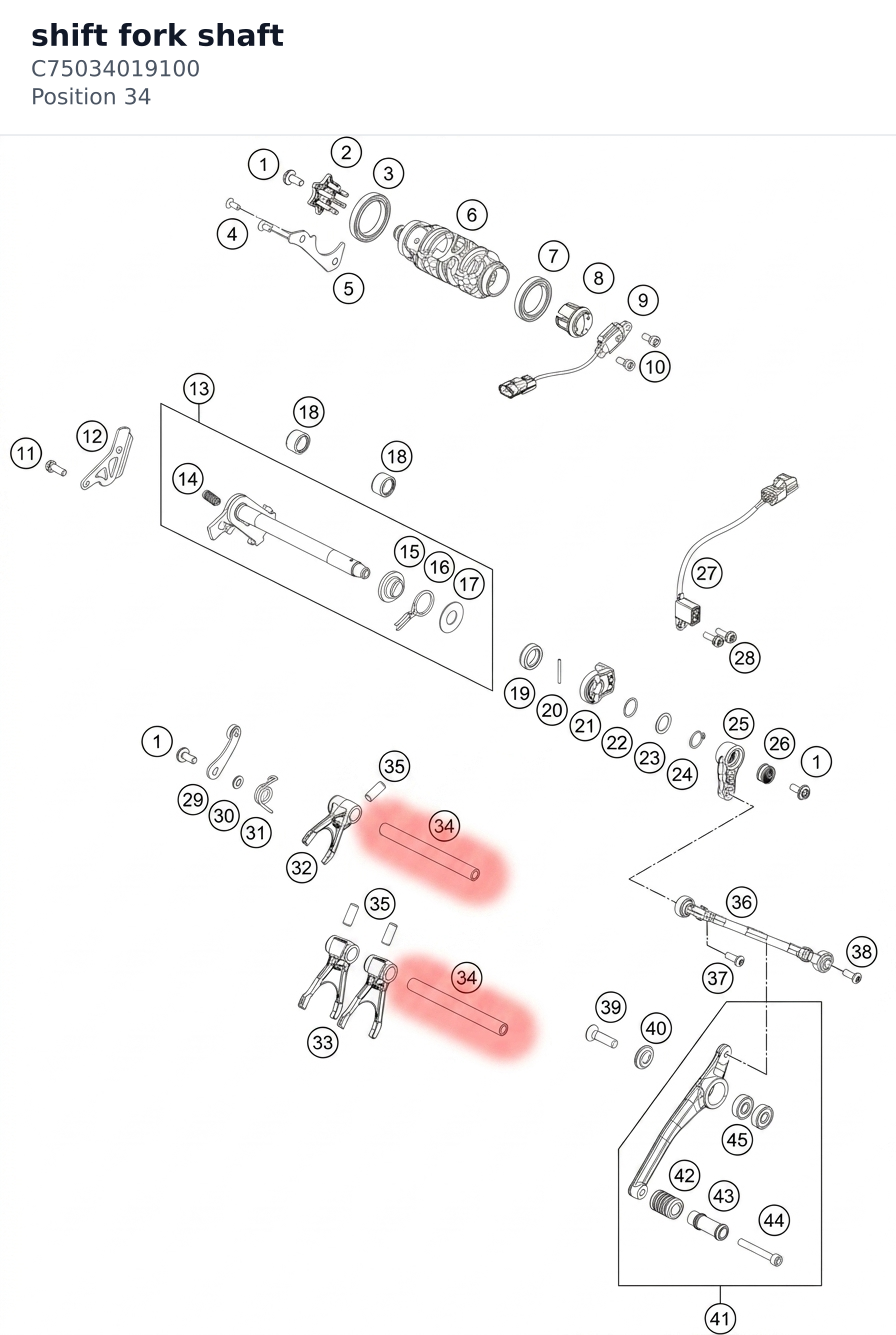 Diagram preview: shift fork shaft (C75034019100)