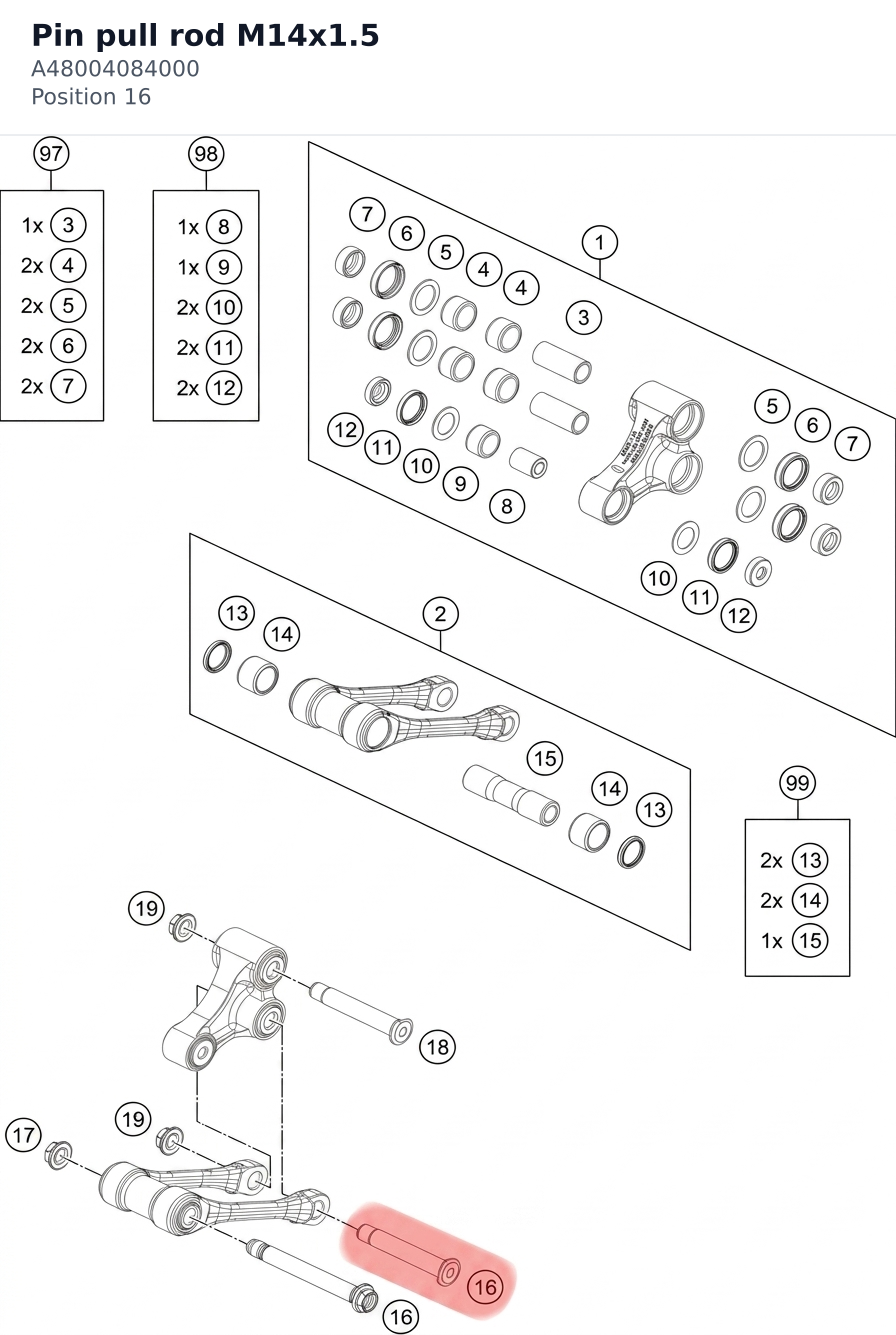 Diagram preview: Pin pull rod M14x1.5 (A48004084000)
