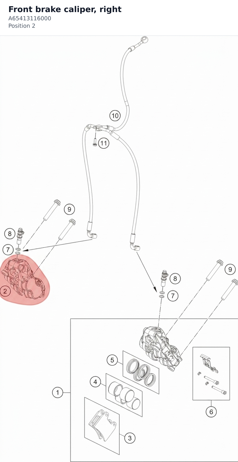 Diagram preview: Front brake caliper, right (A65413116000)