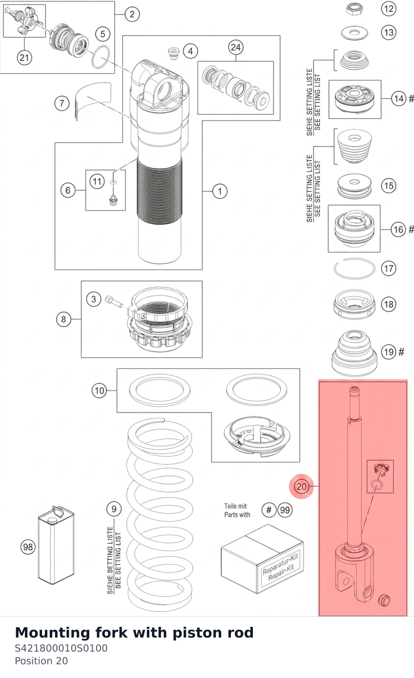 Diagram preview: Mounting fork with piston rod (S421800010S0100)