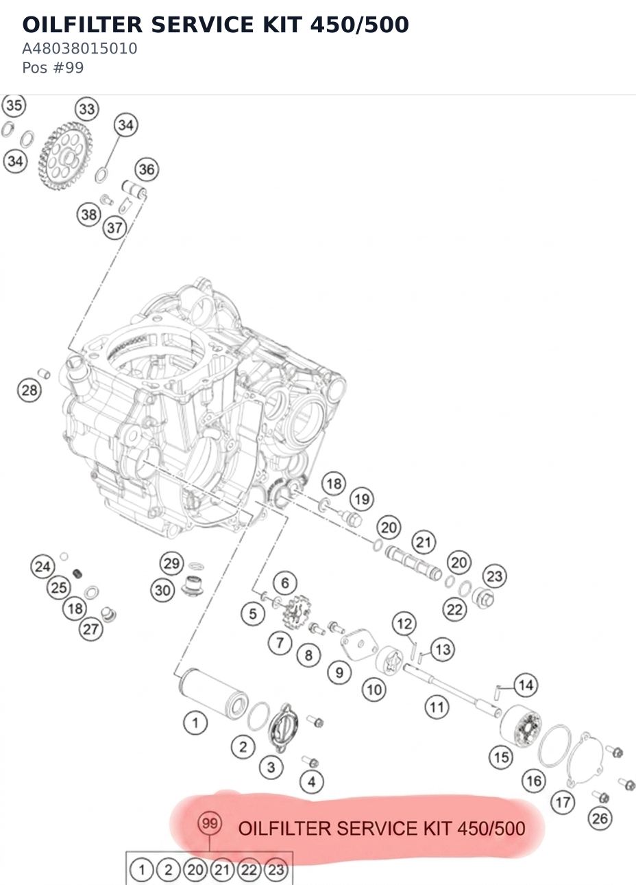 Diagram preview: OILFILTER SERVICE KIT 450/500 (A48038015010)