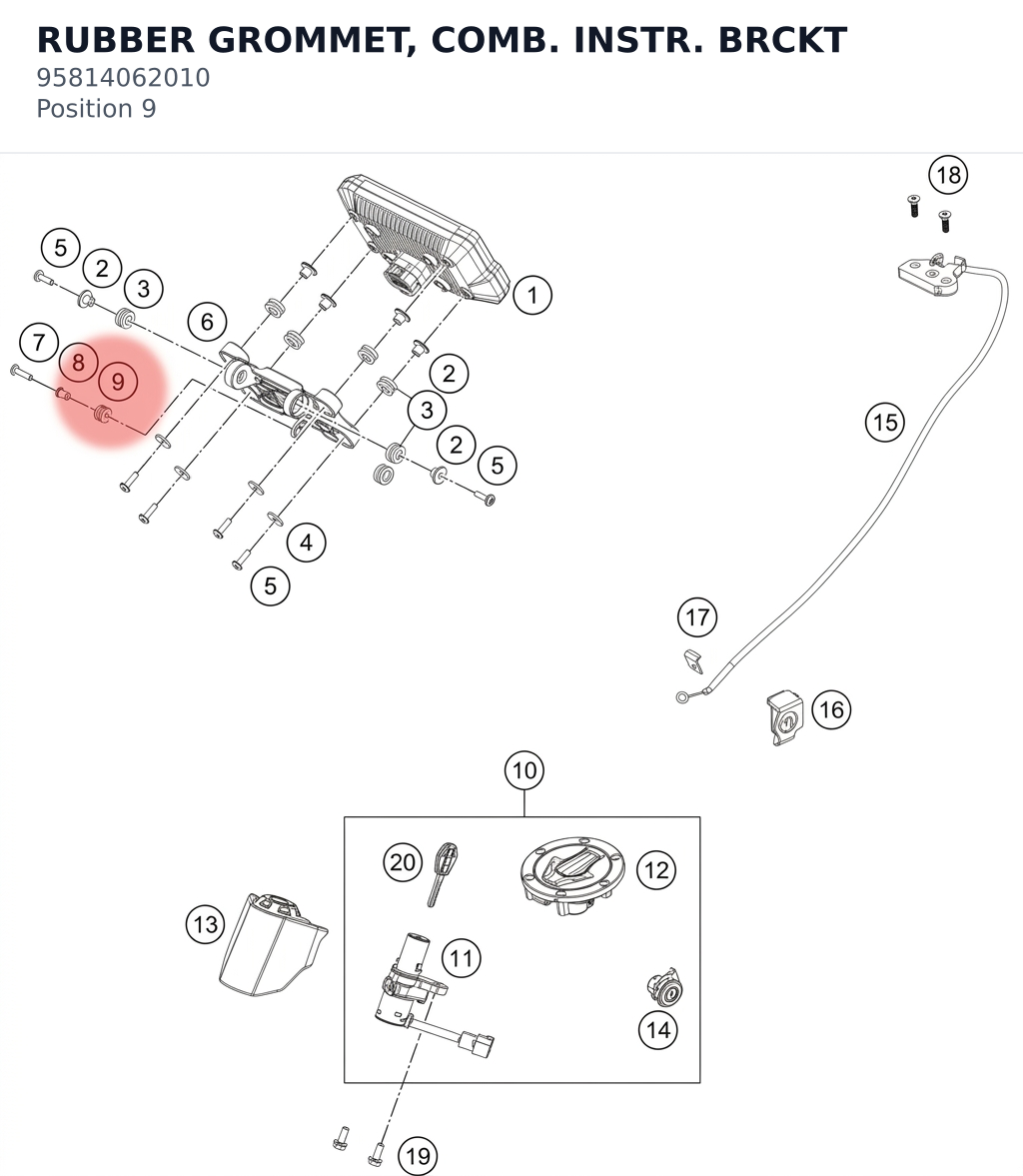 Diagram preview: RUBBER GROMMET, COMB. INSTR. BRCKT (95814062010)