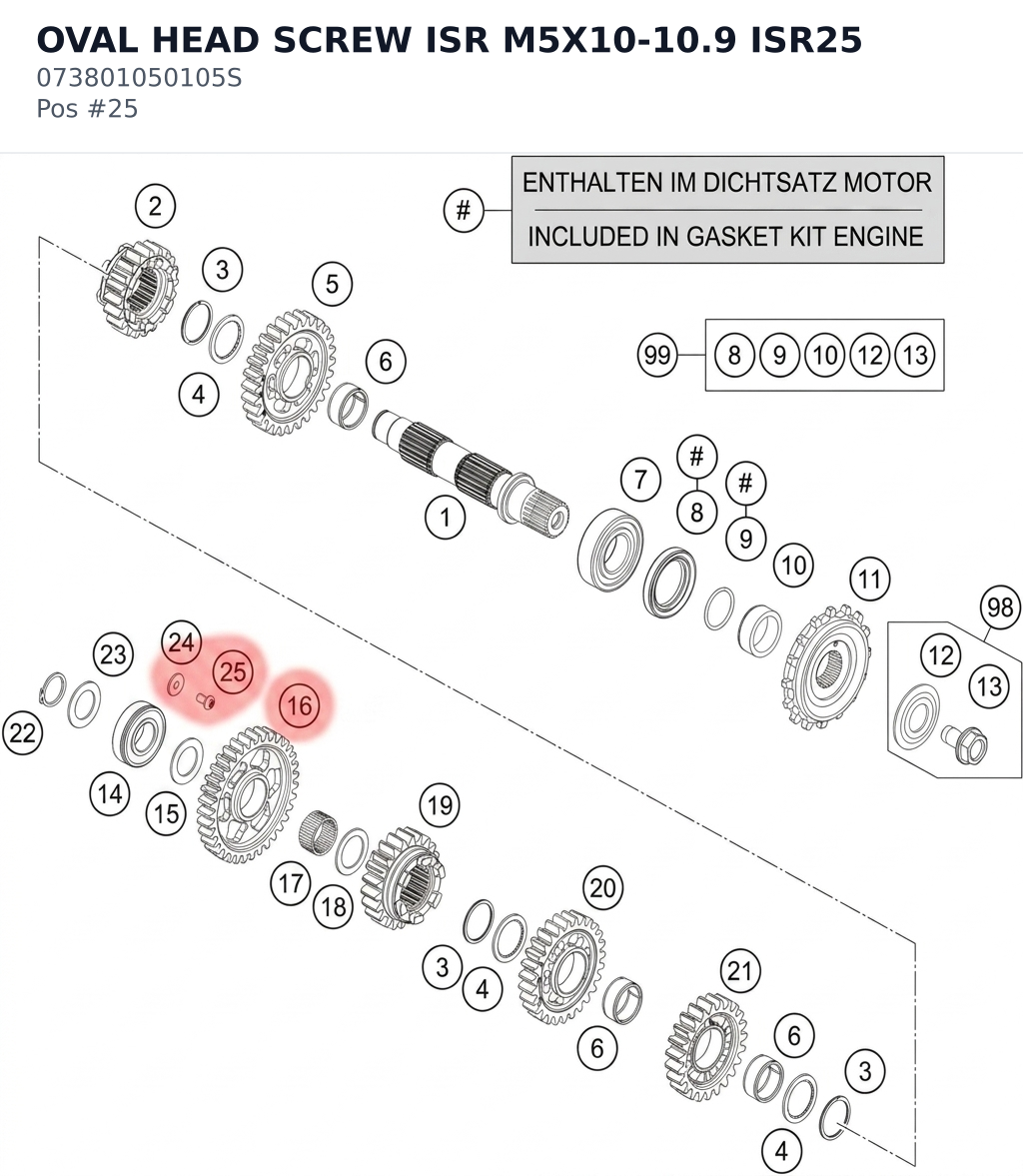 Diagram preview: OVAL HEAD SCREW ISR M5X10-10.9 ISR25 (073801050105S)