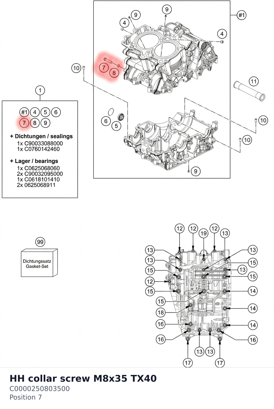 Diagram preview: HH collar screw M8x35 TX40 (C0000250803500)