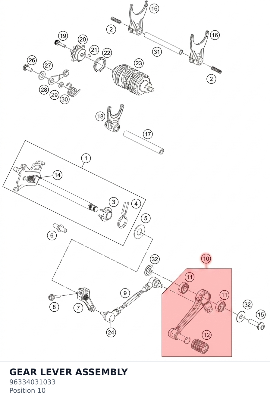 Diagram preview: GEAR LEVER ASSEMBLY (96334031033)