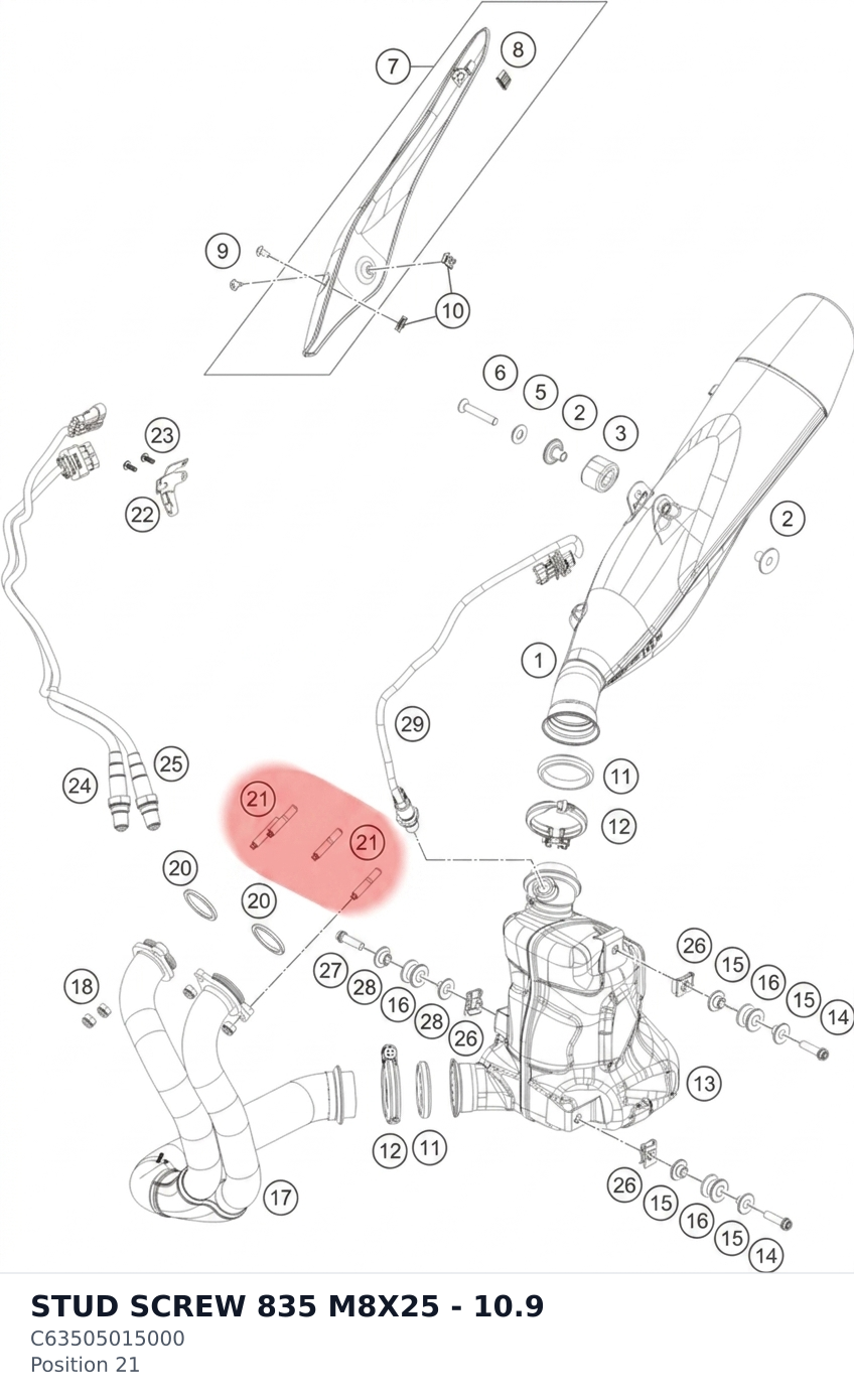 Diagram preview: STUD SCREW 835 M8X25 - 10.9 (C63505015000)