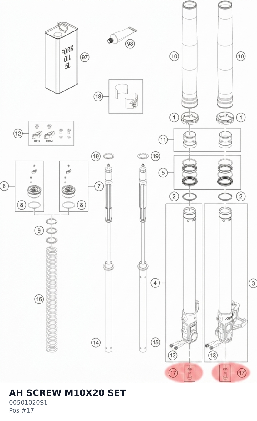 Diagram preview: AH SCREW M10X20 SET (00501020S1)