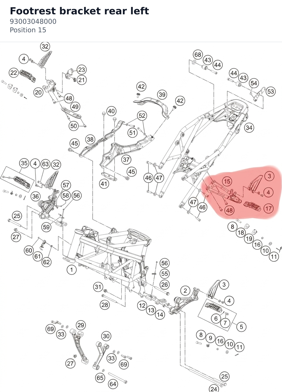 Diagram preview: Footrest bracket rear left (93003048000)