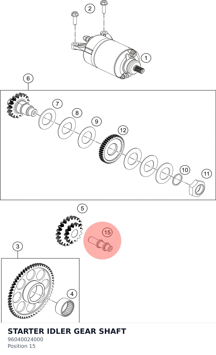 Diagram preview: STARTER IDLER GEAR SHAFT (96040024000)
