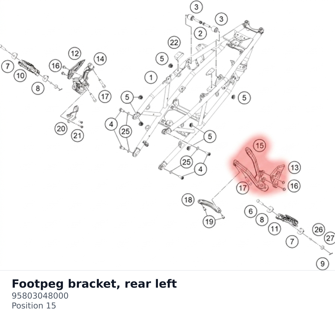 Diagram preview: Footpeg bracket, rear left (95803048000)