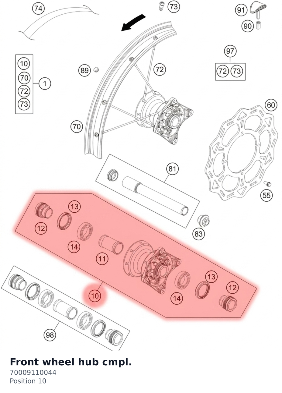 Diagram preview: Front wheel hub cmpl. (70009110044)
