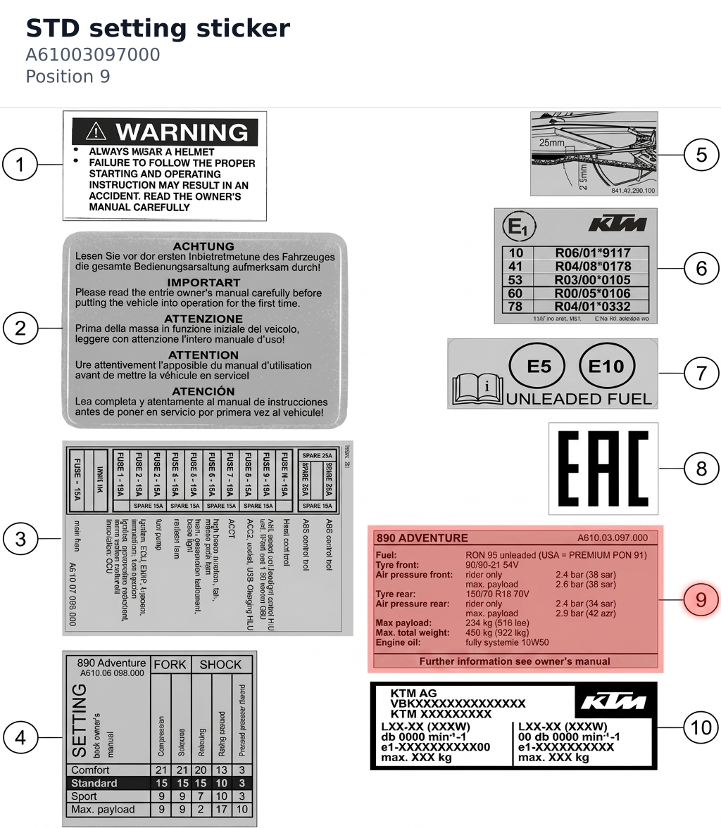 Diagram preview: STD setting sticker (A61003097000)