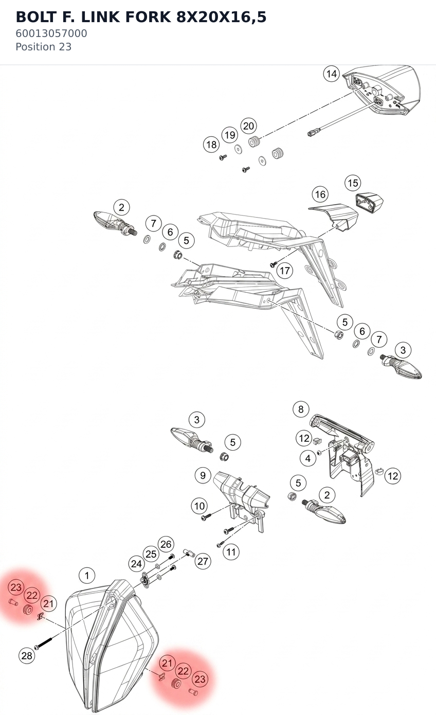 Diagram preview: BOLT F. LINK FORK 8X20X16,5 (60013057000)