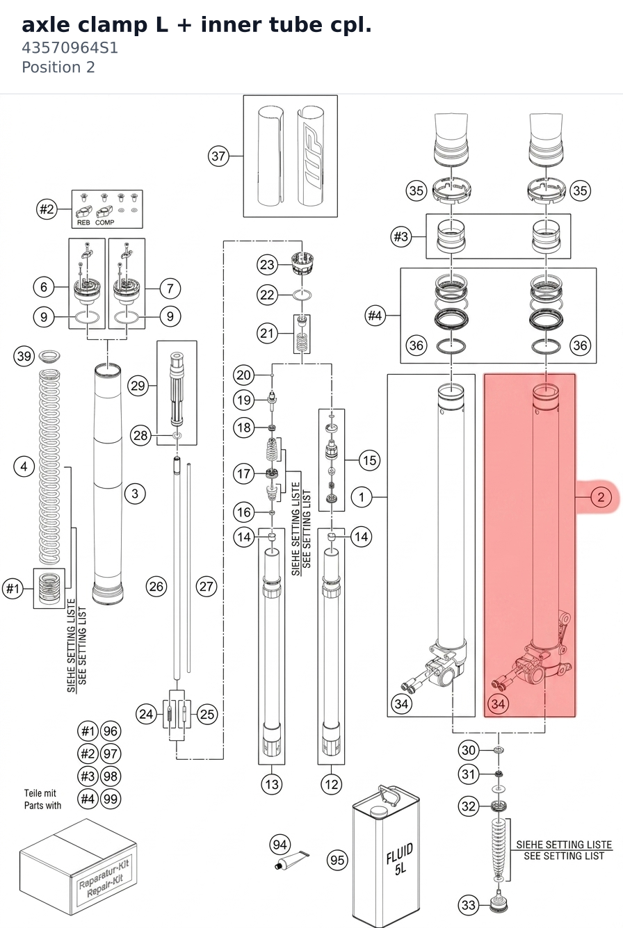 Diagram preview: axle clamp L + inner tube cpl. (43570964S1)