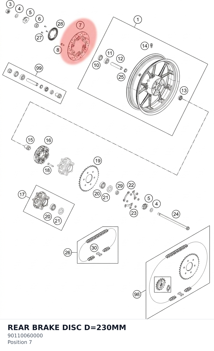 Diagram preview: REAR BRAKE DISC D=230MM (90110060000)