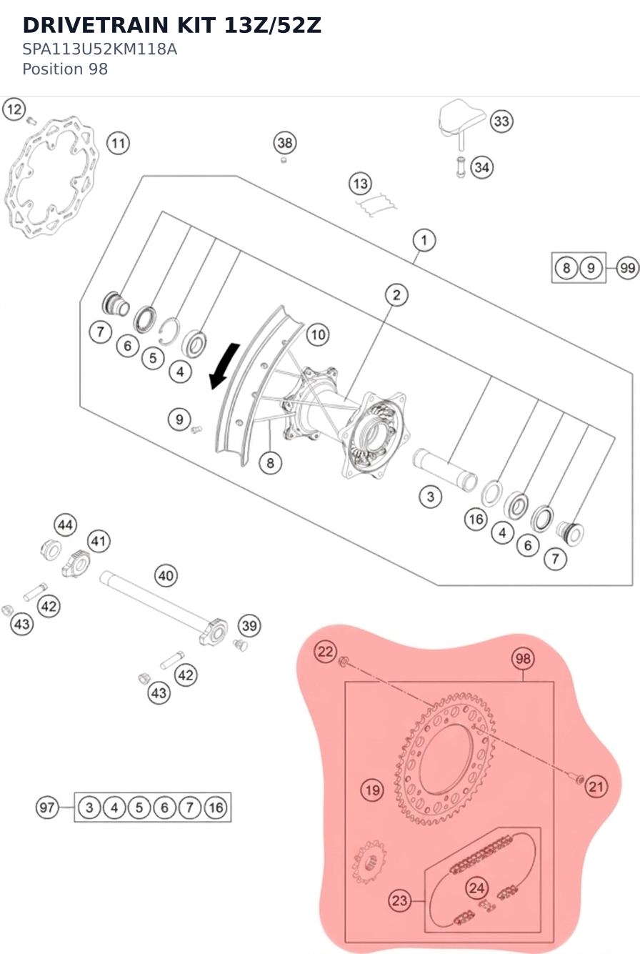 Diagram preview: DRIVETRAIN KIT 13Z/52Z (SPA113U52KM118A)