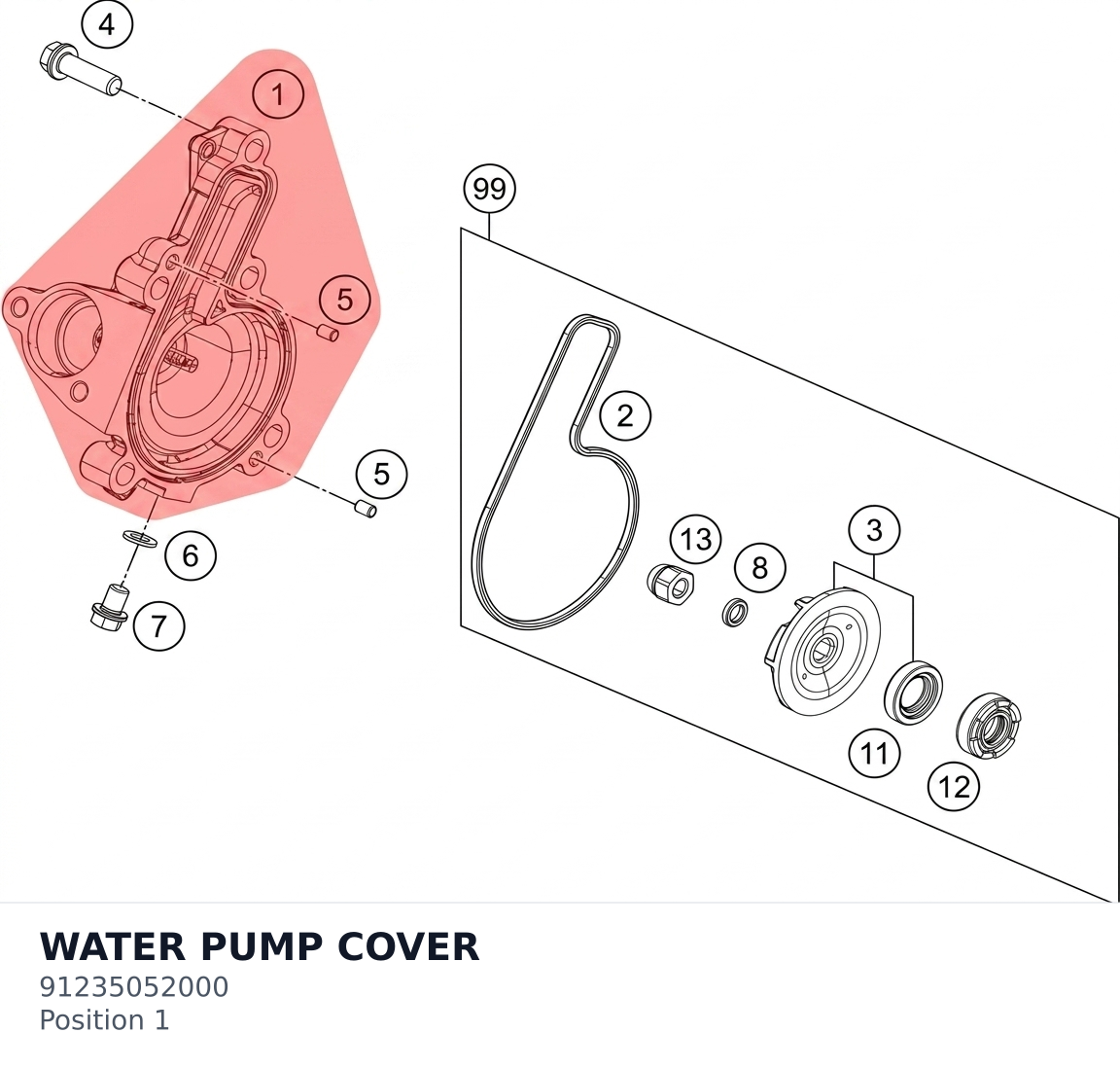 Diagram preview: WATER PUMP COVER (91235052000)
