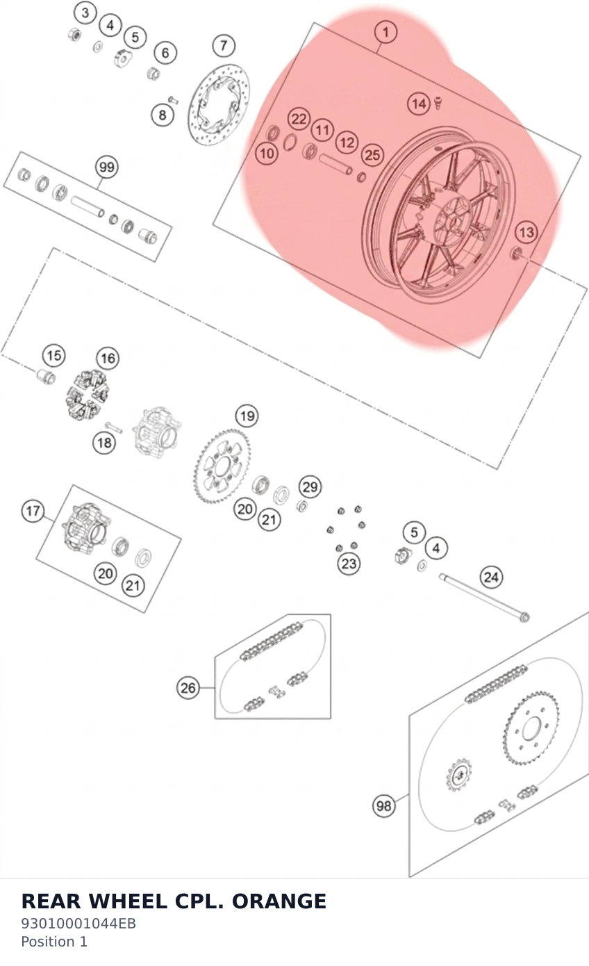 Diagram preview: REAR WHEEL CPL. ORANGE (93010001044EB)