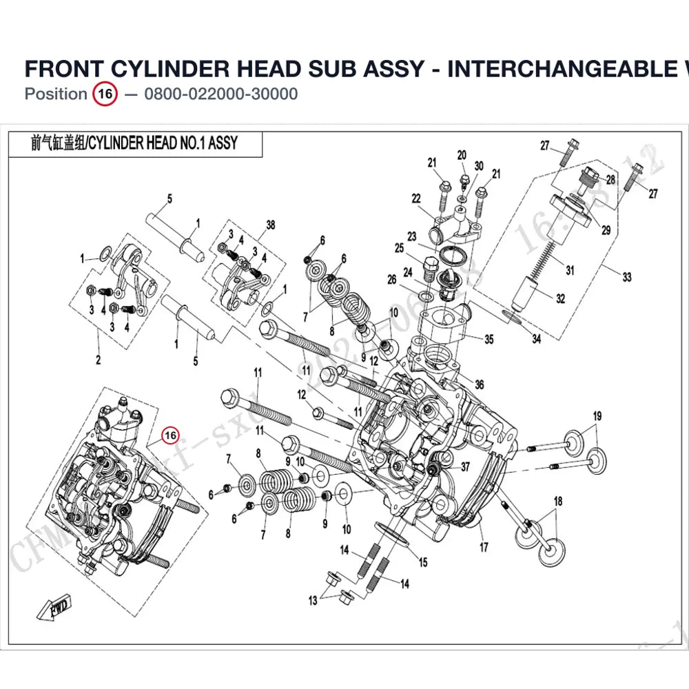 FRONT CYLINDER HEAD SUB ASSY - INTERCHANGEABLE WITH 0800-022000 product image
