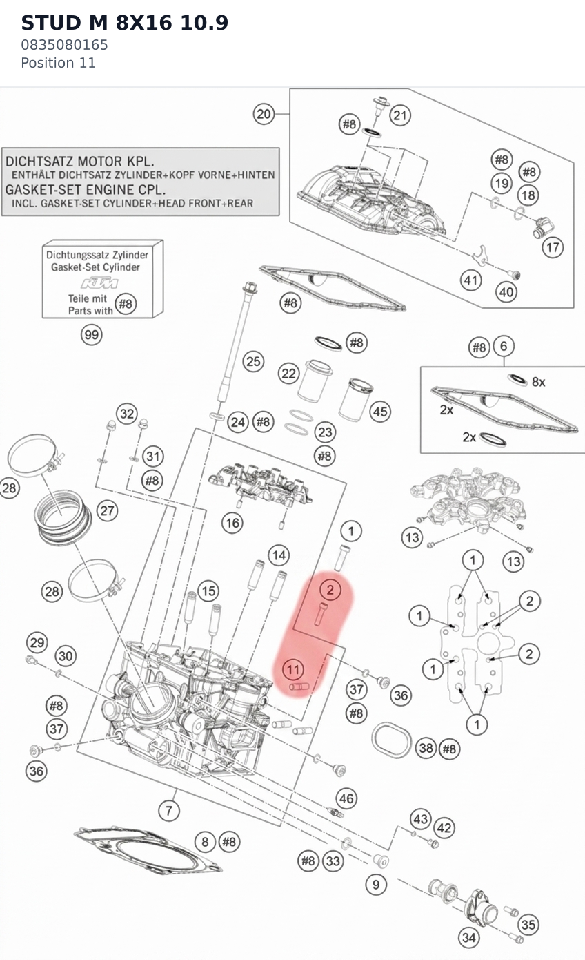 Diagram preview: STUD M 8X16 10.9 (0835080165)