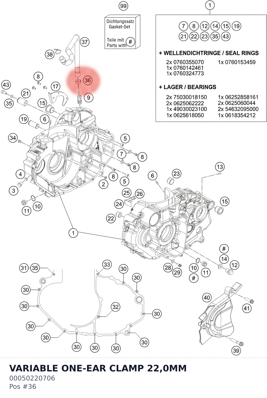 Diagram preview: VARIABLE ONE-EAR CLAMP 22,0MM (00050220706)