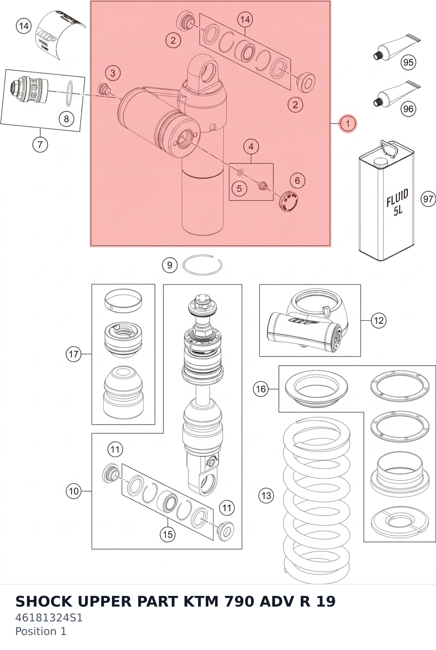Diagram preview: SHOCK UPPER PART KTM 790 ADV R 19 (46181324S1)