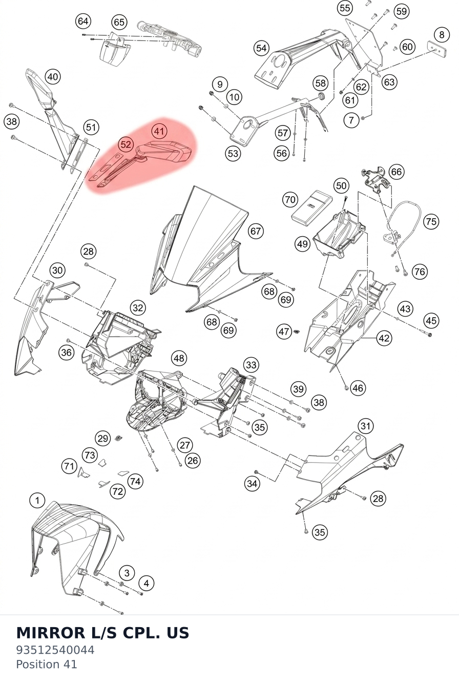 Diagram preview: MIRROR L/S CPL. US (93512540044)