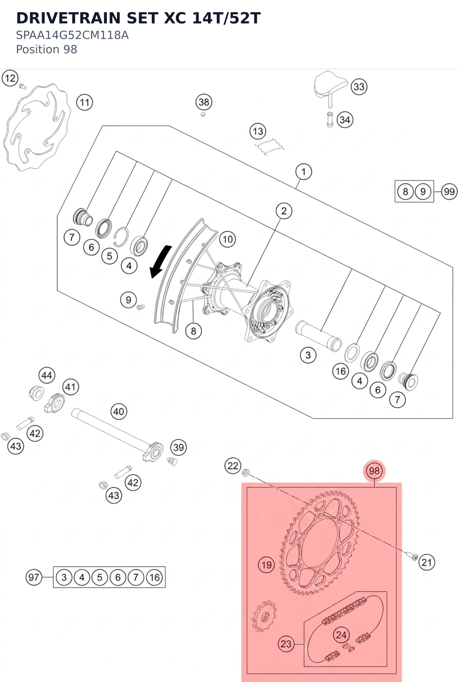 Diagram preview: DRIVETRAIN SET XC 14T/52T (SPAA14G52CM118A)