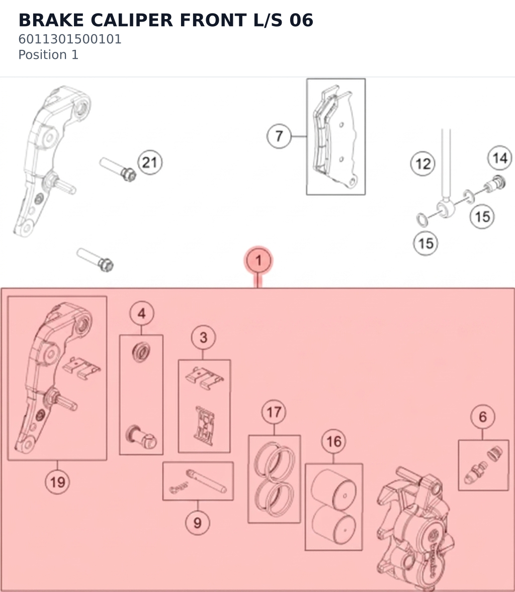 Diagram preview: BRAKE CALIPER FRONT L/S 06 (6011301500101)