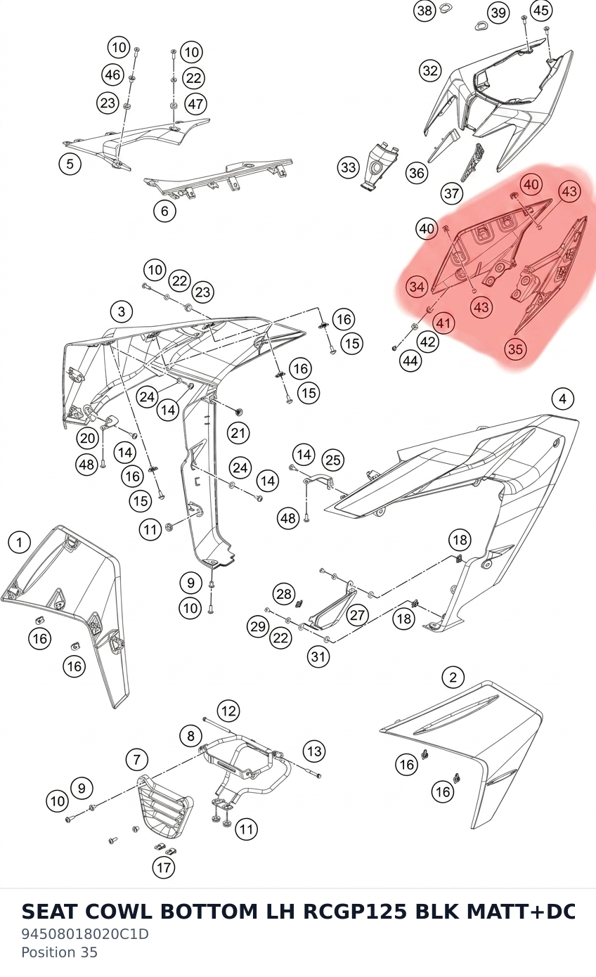 Diagram preview: SEAT COWL BOTTOM LH RCGP125 BLK MATT+DCL (94508018020C1D)