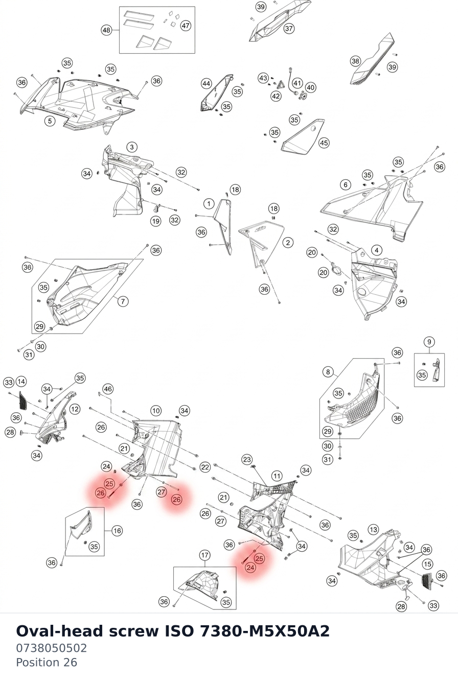 Diagram preview: Oval-head screw ISO 7380-M5X50A2 (0738050502)