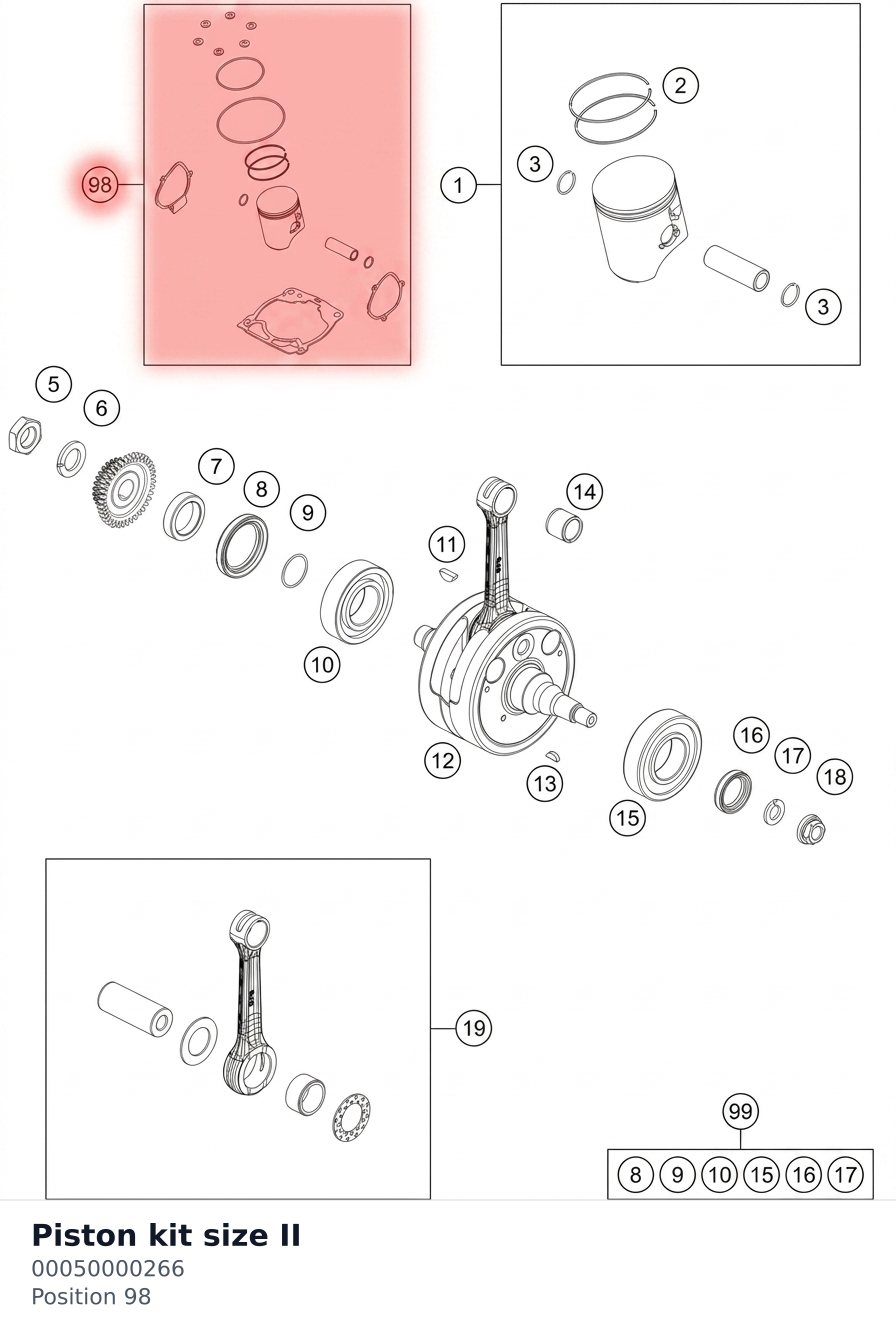Diagram preview: Piston kit size II (00050000266)