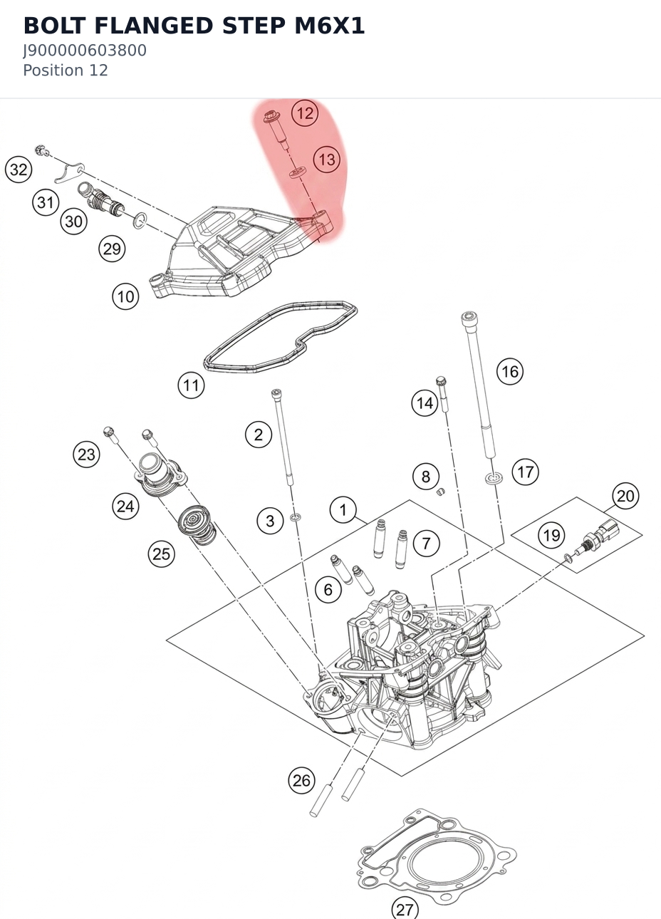 Diagram preview: BOLT FLANGED STEP M6X1 (J900000603800)