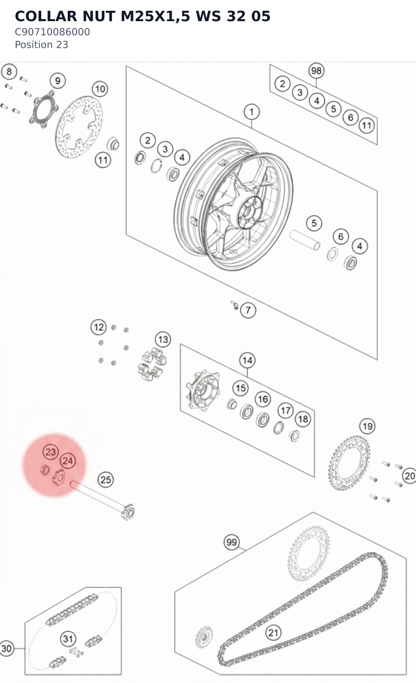 Diagram preview: COLLAR NUT M25X1,5 WS 32 05 (C90710086000)
