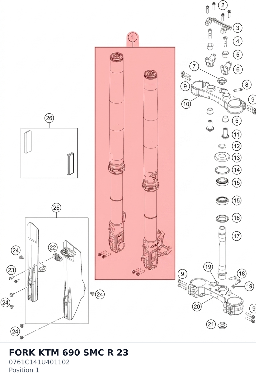 Diagram preview: FORK KTM 690 SMC R 23 (0761C141U401102)