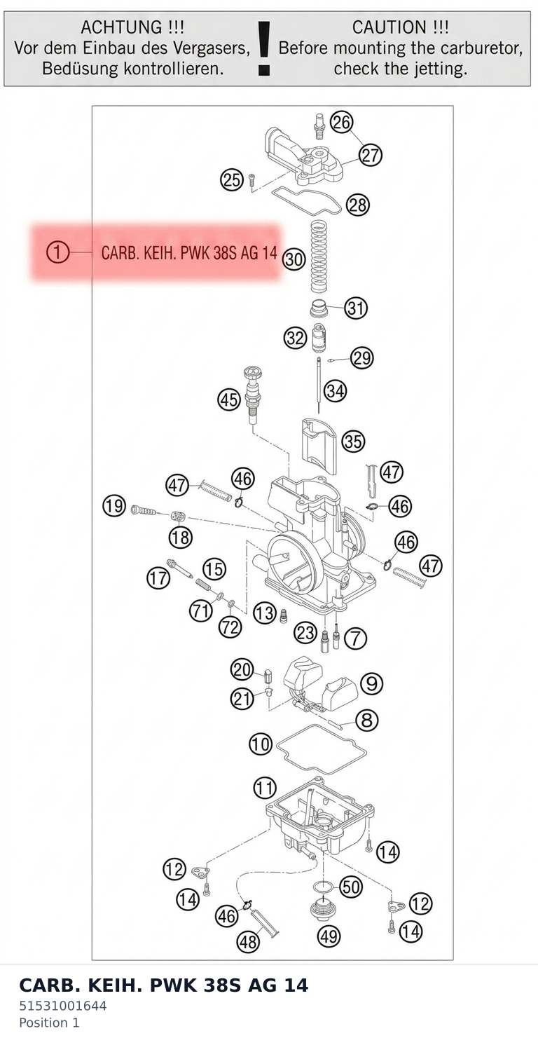 Diagram preview: CARB. KEIH. PWK 38S AG 14 (51531001644)