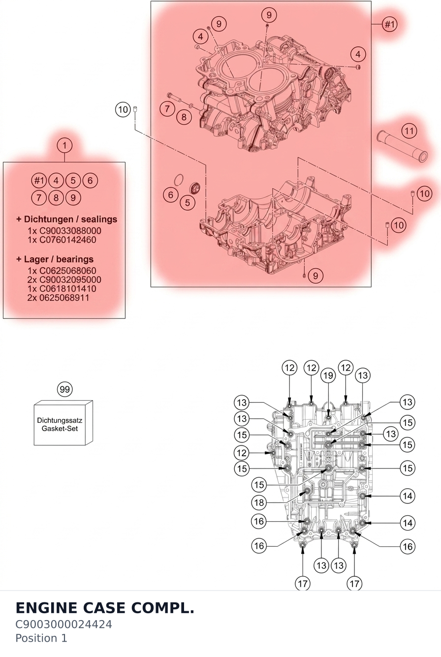 Diagram preview: ENGINE CASE COMPL. (C9003000024424)