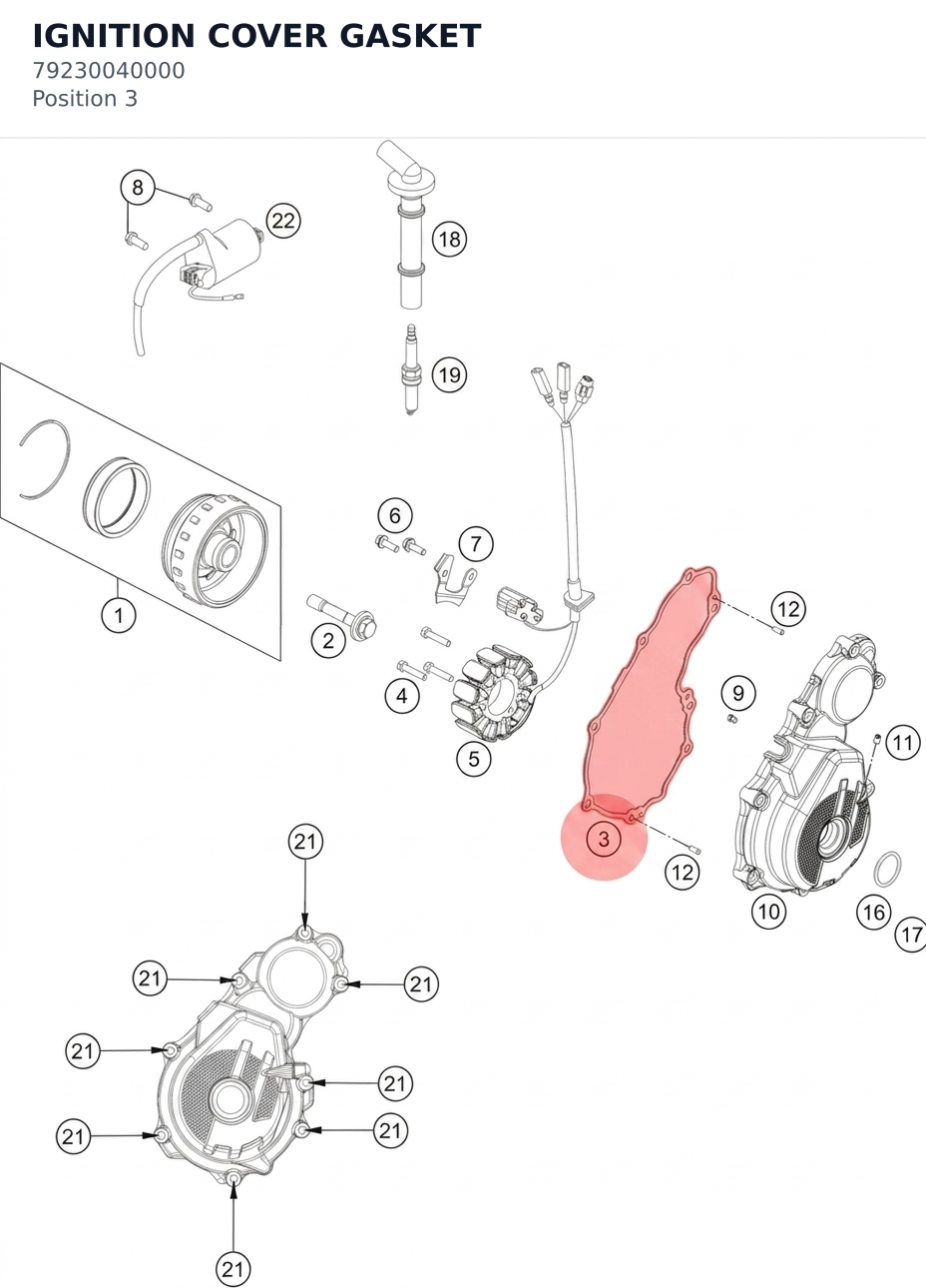 Diagram preview: IGNITION COVER GASKET (79230040000)