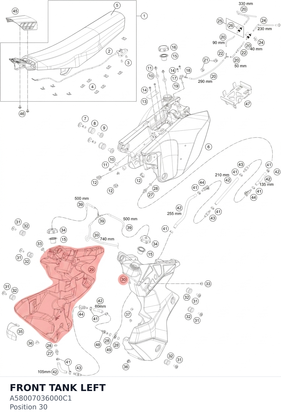 Diagram preview: FRONT TANK LEFT (A58007036000C1)
