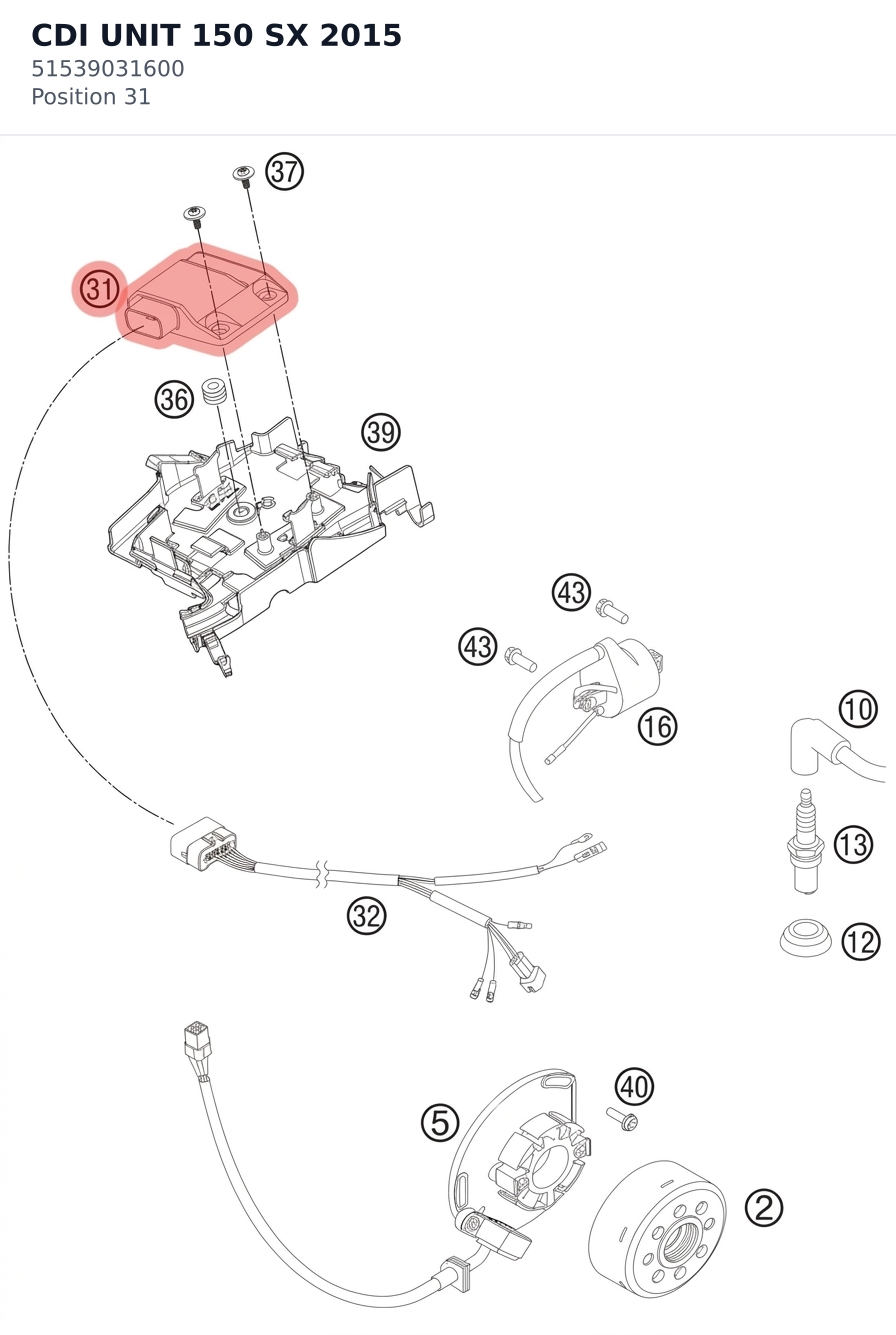 Diagram preview: CDI UNIT 150 SX 2015 (51539031600)