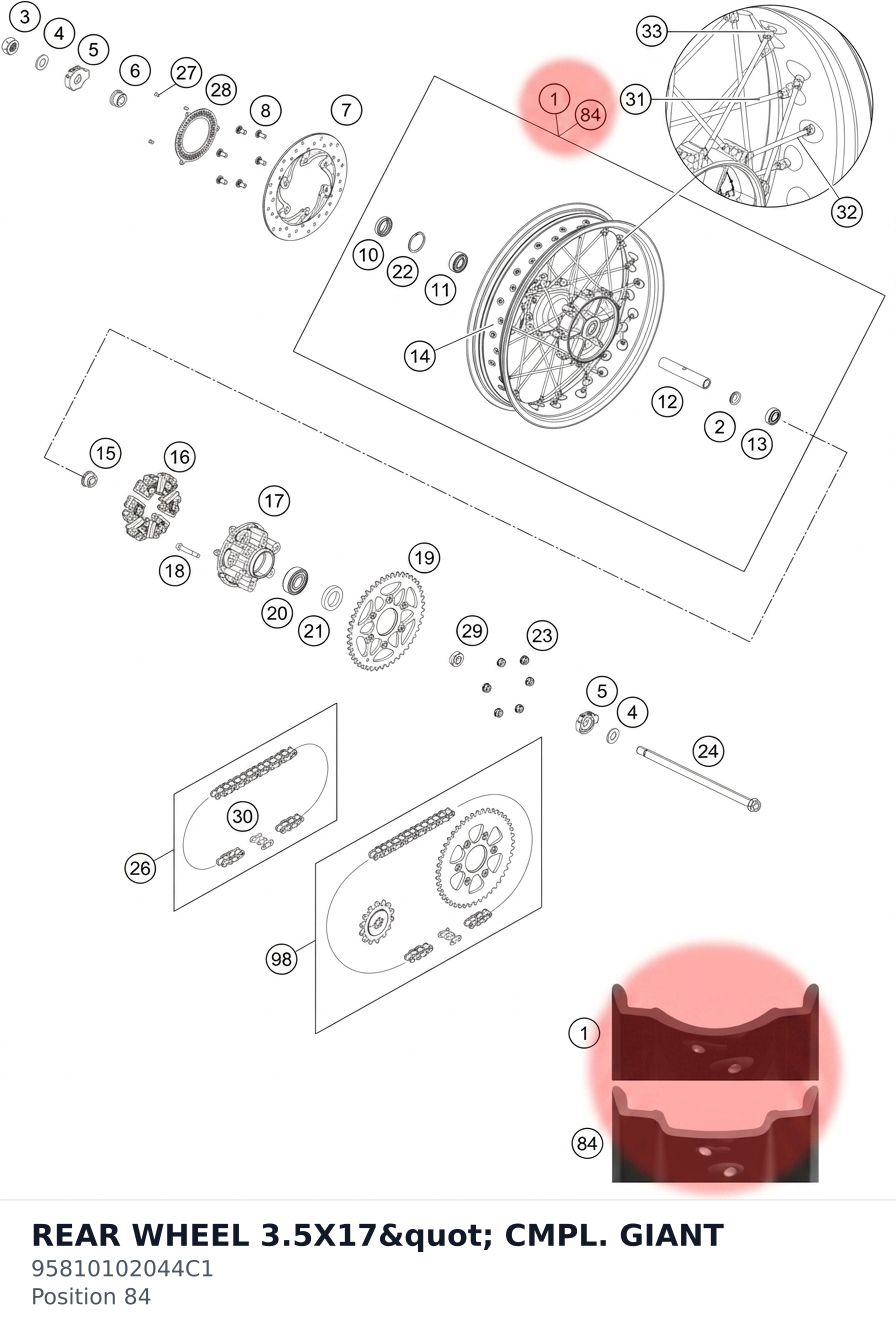 Diagram preview: REAR WHEEL 3.5X17" CMPL. GIANT (95810102044C1)