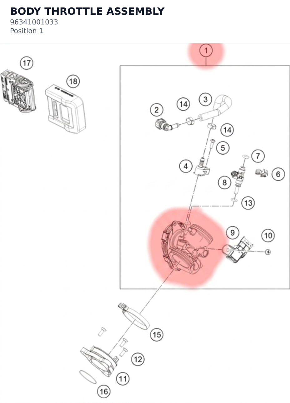 Diagram preview: BODY THROTTLE ASSEMBLY (96341001033)