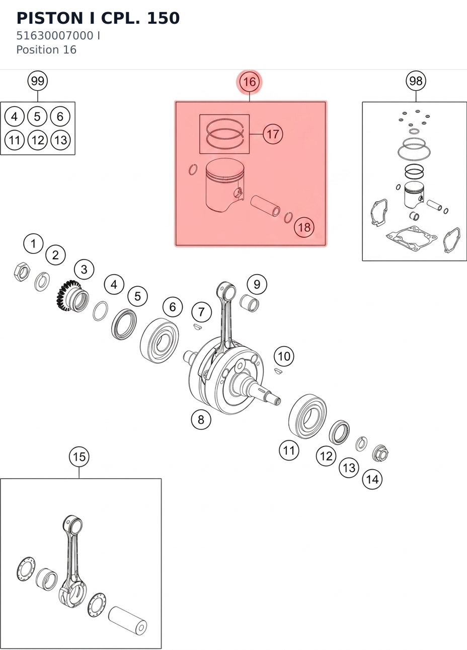 Diagram preview: PISTON I CPL. 150 (51630007000 I)