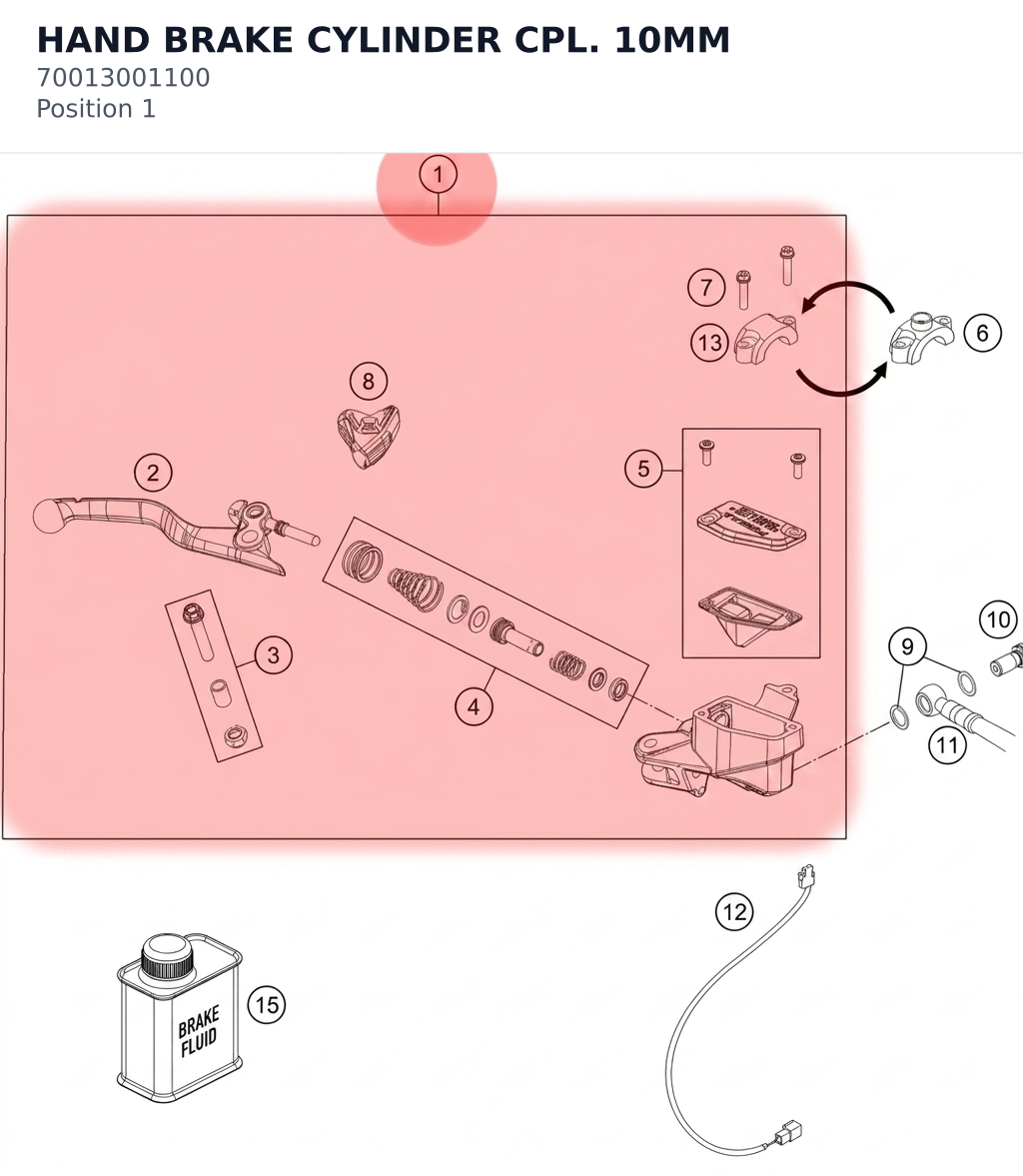 Diagram preview: HAND BRAKE CYLINDER CPL. 10MM (70013001100)