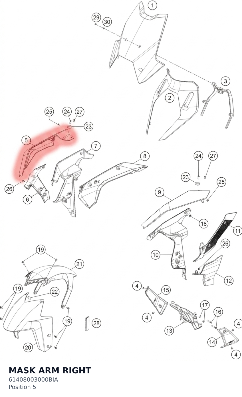 Diagram preview: MASK ARM RIGHT (61408003000BIA)