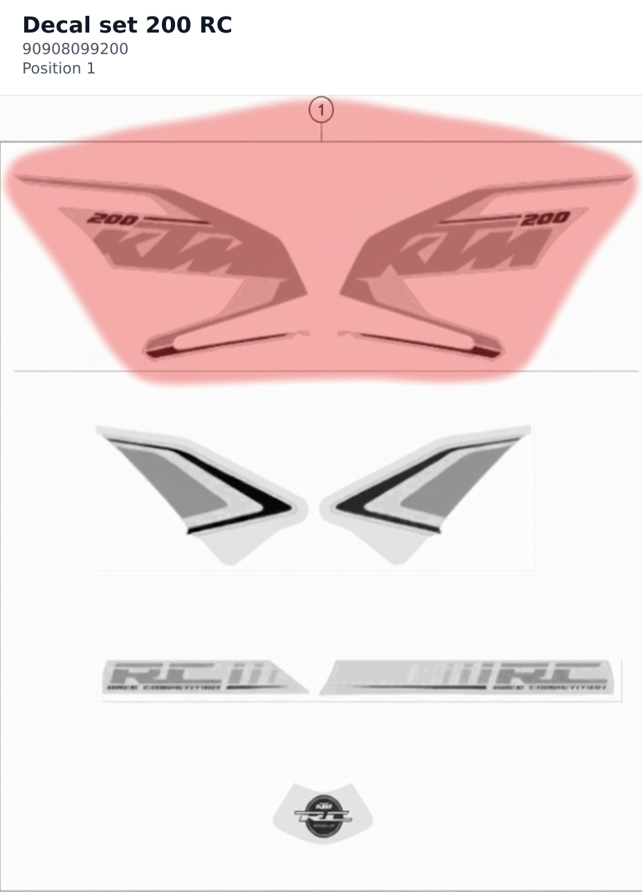 Diagram preview: Decal set 200 RC (90908099200)