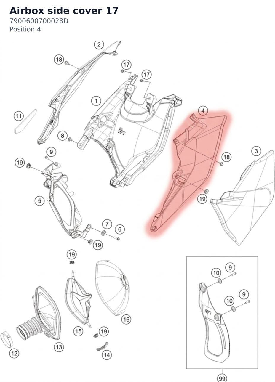 Diagram preview: Airbox side cover 17 (7900600700028D)