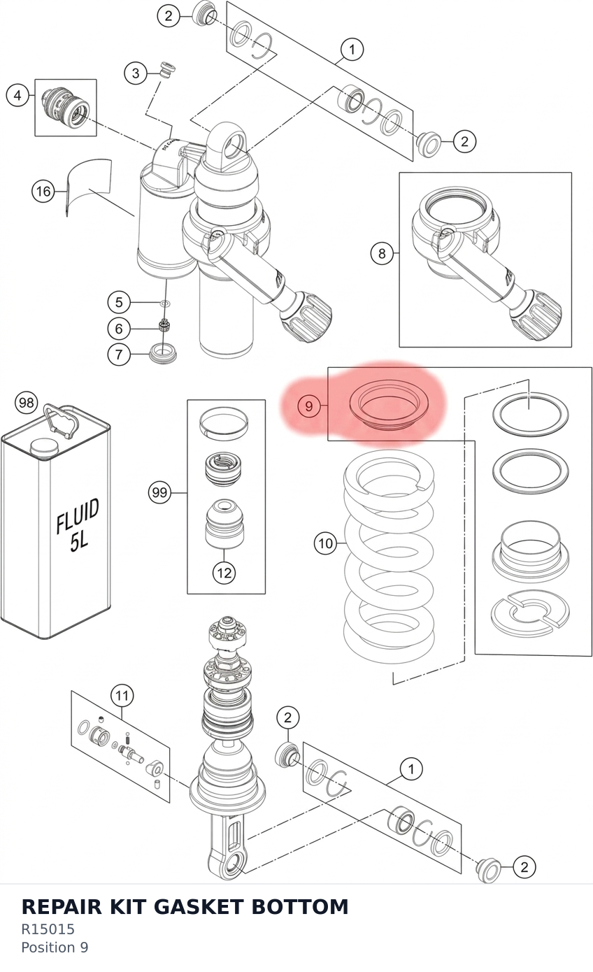 Diagram preview: REPAIR KIT GASKET BOTTOM (R15015)